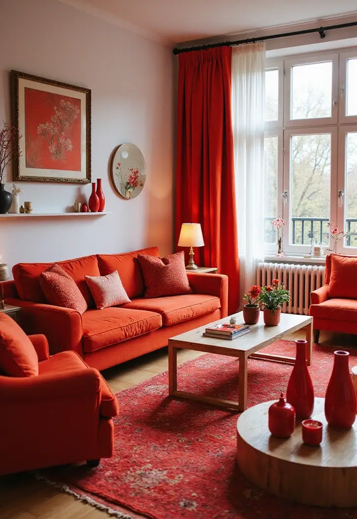 28 Living Room Red Ideas That Feel Energetic and Bold - 9. Funky Red Accessories