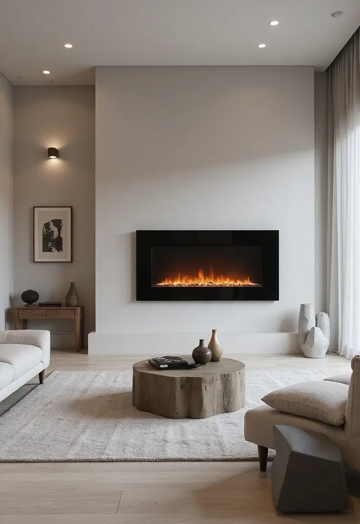 28 Luxury Fireplace Living Room Ideas That Feel Glamorous and Cozy - 1. Sleek Electric Fireplace with Minimalist Design