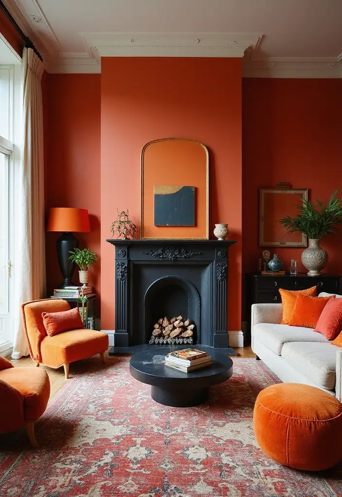 28 Luxury Fireplace Living Room Ideas That Feel Glamorous and Cozy - 11. Bold Color Choices Around the Fireplace