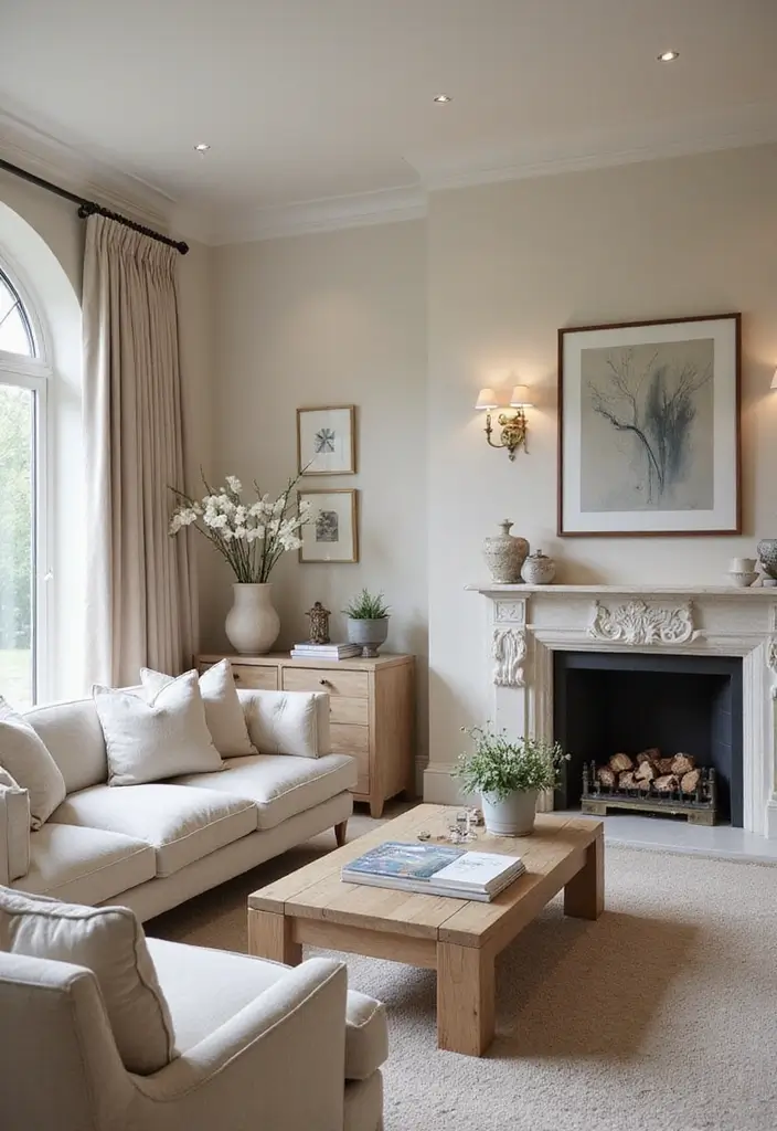 28 Luxury Fireplace Living Room Ideas That Feel Glamorous and Cozy - 27. Timeless Neutral Palettes