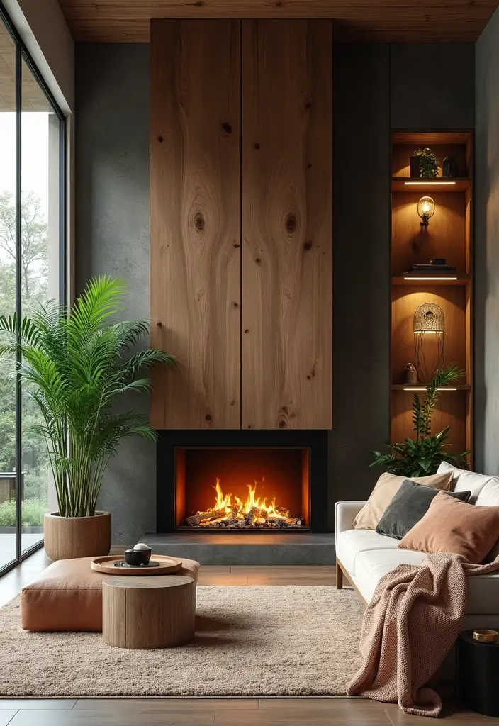 28 Luxury Fireplace Living Room Ideas That Feel Glamorous and Cozy - 3. Rustic Charm with Modern Fireplace Trends