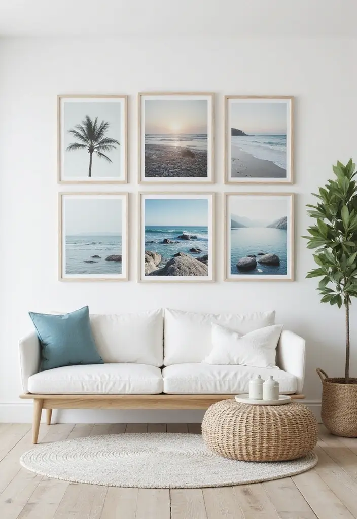 28 Modern Farmhouse Wall Decor Living Room Ideas That Feel Rustic and Clean - 11. Land and Sea Prints