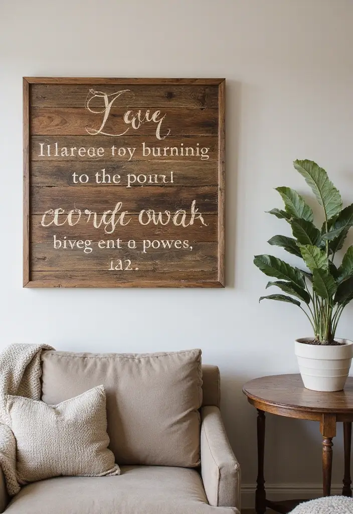 28 Modern Farmhouse Wall Decor Living Room Ideas That Feel Rustic and Clean - 15. Rustic Themed Quote Boards