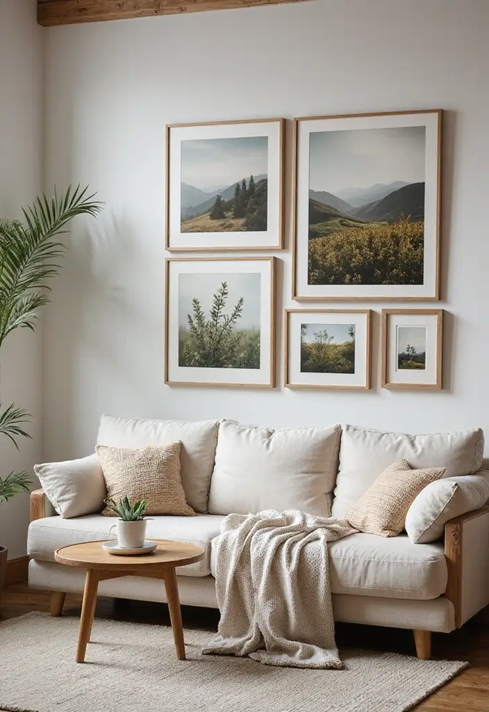 28 Modern Farmhouse Wall Decor Living Room Ideas That Feel Rustic and Clean - 16. Nature-Inspired Wall Art