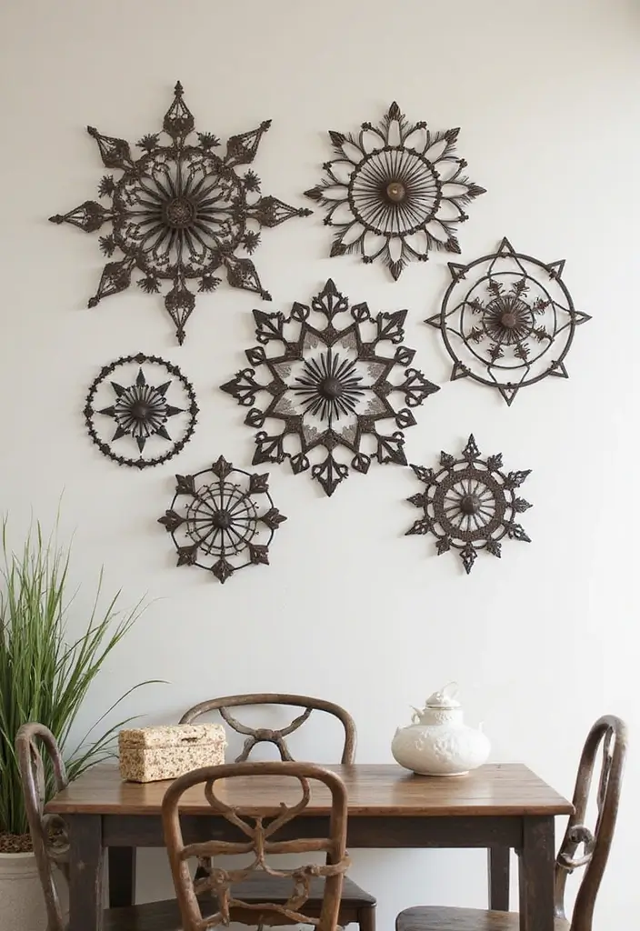 28 Modern Farmhouse Wall Decor Living Room Ideas That Feel Rustic and Clean - 2. Metal Wall Art Accents
