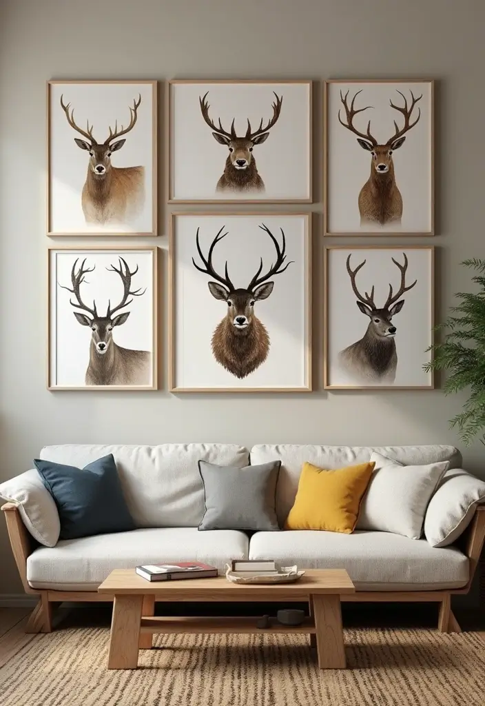 28 Modern Farmhouse Wall Decor Living Room Ideas That Feel Rustic and Clean - 23. Animal Motif Wall Art