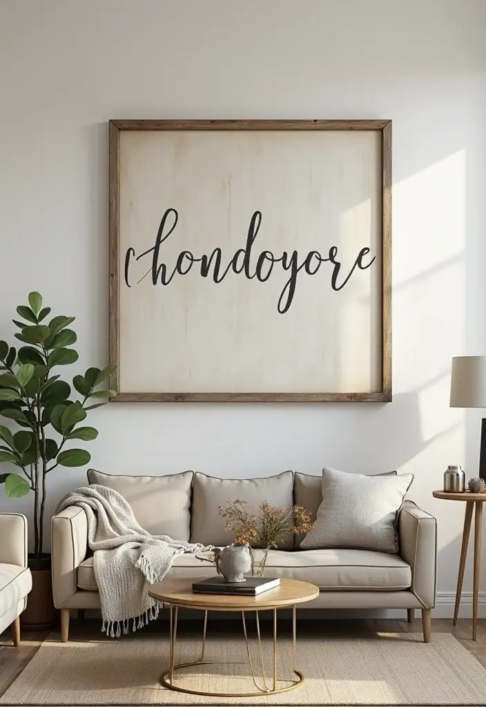 28 Modern Farmhouse Wall Decor Living Room Ideas That Feel Rustic and Clean - 24. Handcrafted Wooden Signs