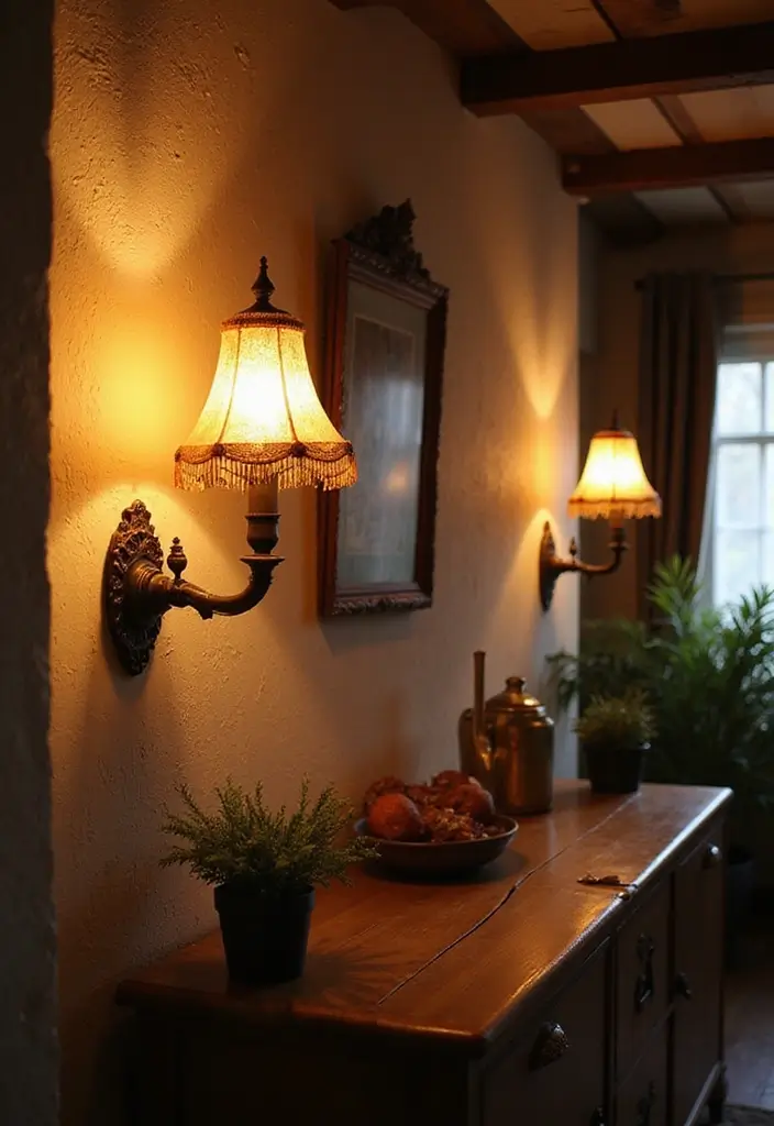28 Modern Farmhouse Wall Decor Living Room Ideas That Feel Rustic and Clean - 27. Lighted Wall Sconces