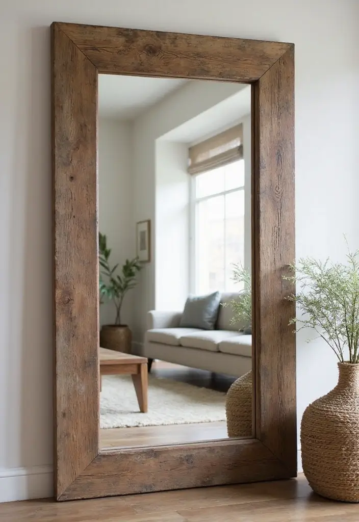 28 Modern Farmhouse Wall Decor Living Room Ideas That Feel Rustic and Clean - 8. Rustic Mirrors