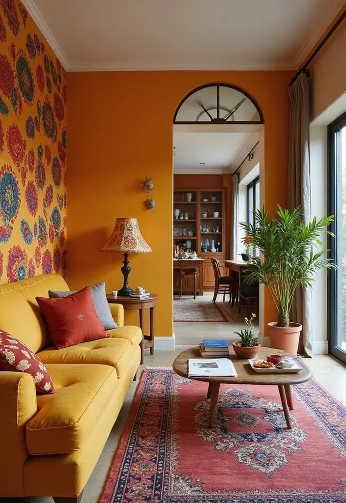 28 Open Kitchen and Living Room Indian Style Ideas That Feel Bright and Welcoming - 1. Colorful Accent Walls