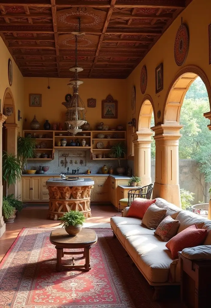 28 Open Kitchen and Living Room Indian Style Ideas That Feel Bright and Welcoming - 13. Incorporating Arts and Crafts