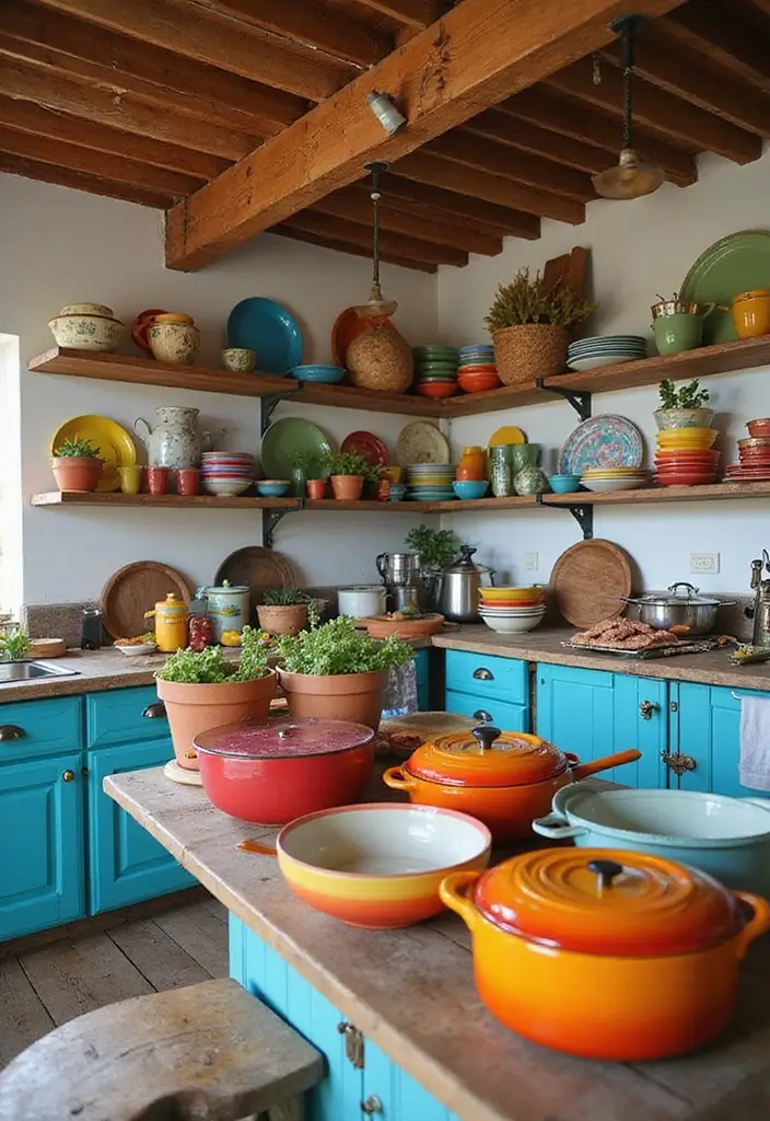 28 Open Kitchen and Living Room Indian Style Ideas That Feel Bright and Welcoming - 19. Colorful Kitchenware