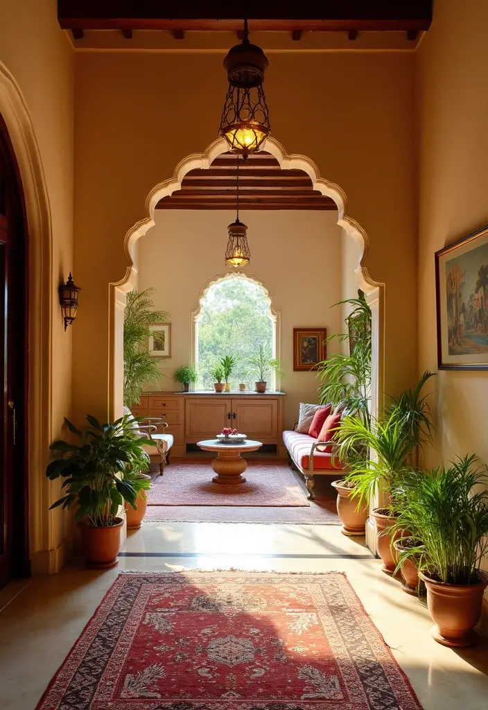 28 Open Kitchen and Living Room Indian Style Ideas That Feel Bright and Welcoming - 20. Warm and Inviting Entryways