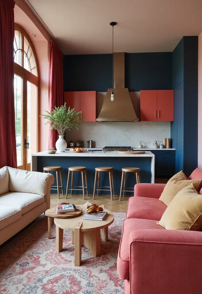 28 Open Kitchen and Living Room Indian Style Ideas That Feel Bright and Welcoming - 26. Captivating Color Combinations