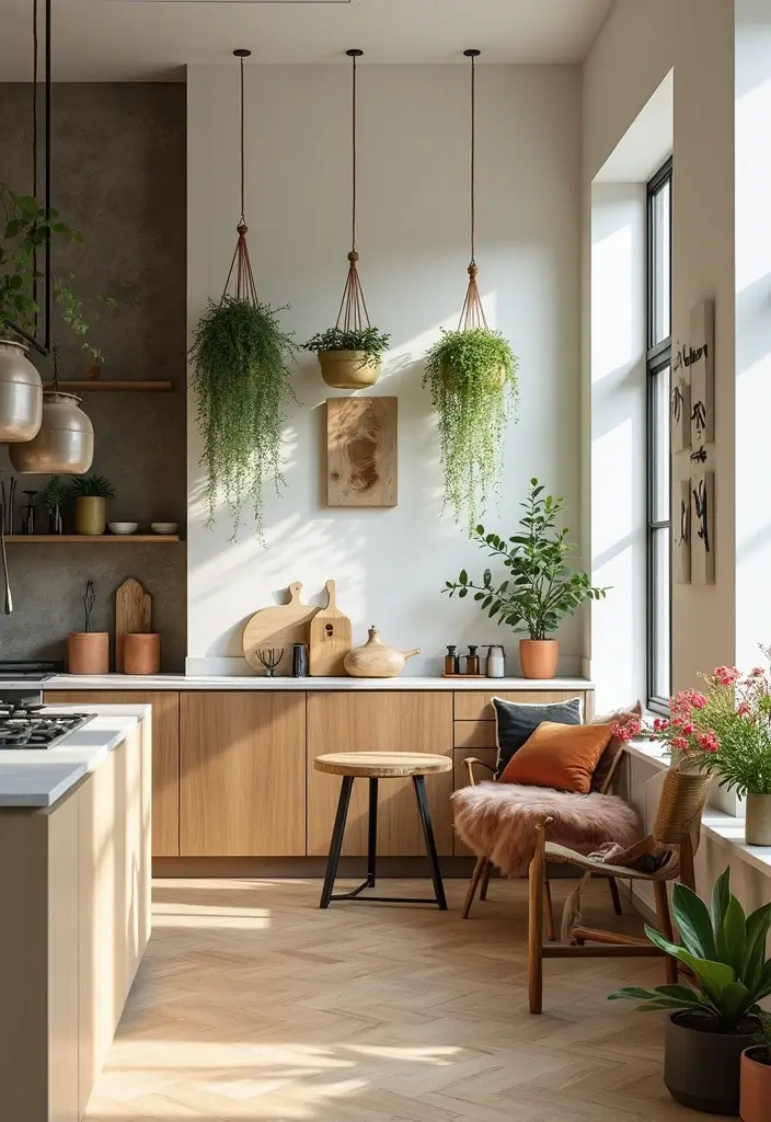 28 Open Kitchen and Living Room Indian Style Ideas That Feel Bright and Welcoming - 9. Nature-Inspired Decor