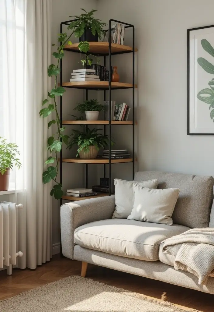 28 Small Living Room Storage Ideas That Keep Things Organized - 15. Creative Use of Corners