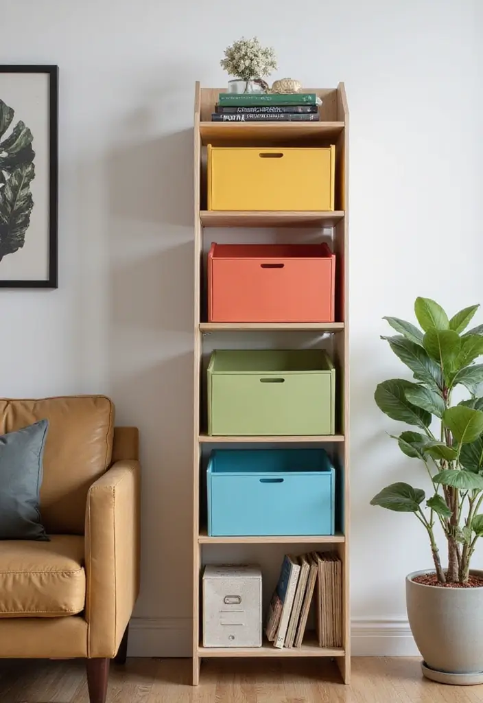 28 Small Living Room Storage Ideas That Keep Things Organized - 20. Use Vertical File Organizers
