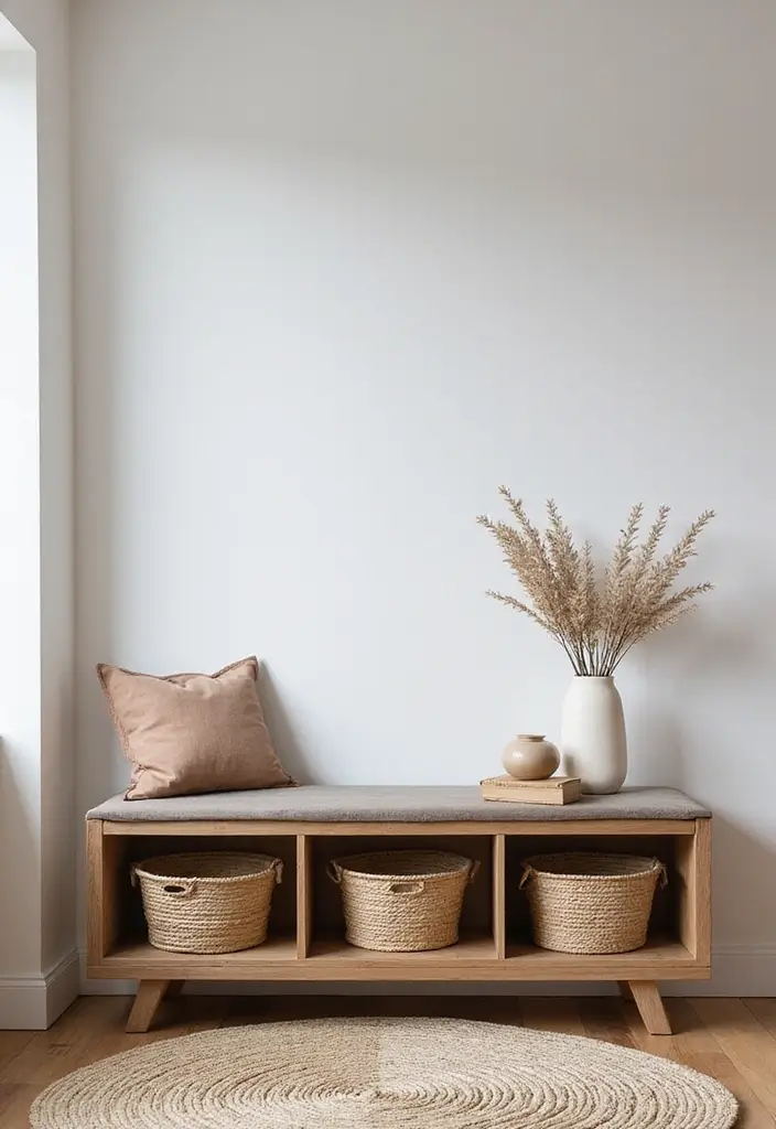 28 Small Living Room Storage Ideas That Keep Things Organized - 6. Use a Bench for Seating and Storage