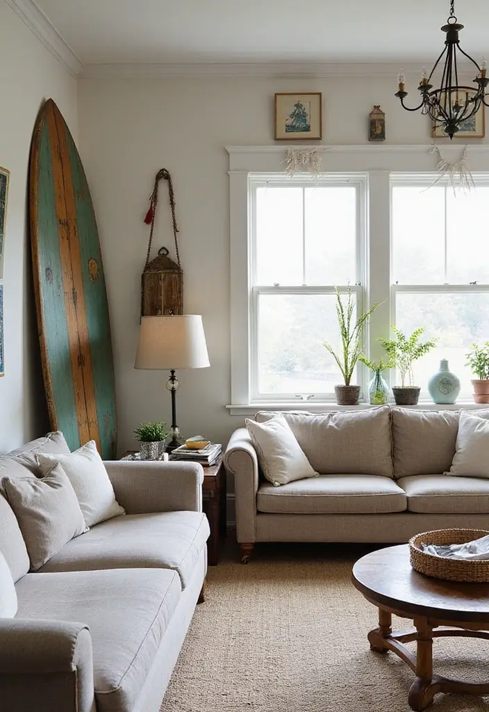 28 Toca Boca House Ideas Coastal Villa Living Room That Feel Sunny and Fun - 16. Vintage Beach Finds