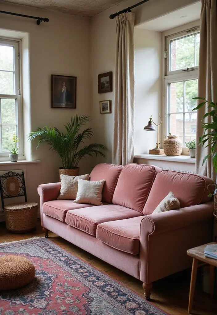 28 Velvet Sofa Living Room Ideas That Add Luxe Texture - 15. Nostalgic Touches