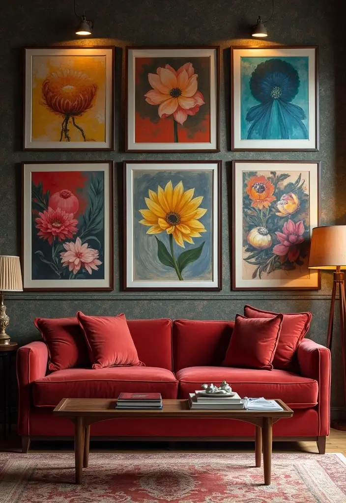 28 Velvet Sofa Living Room Ideas That Add Luxe Texture - 18. Statement Backdrop