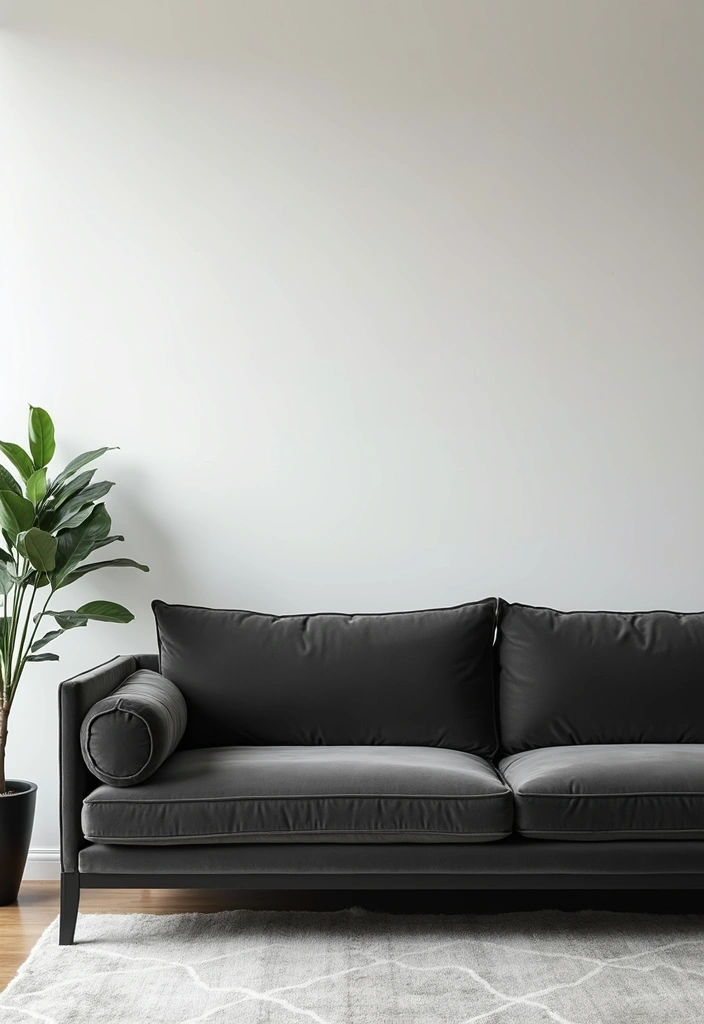 28 Velvet Sofa Living Room Ideas That Add Luxe Texture - 2. Minimalistic Monochrome