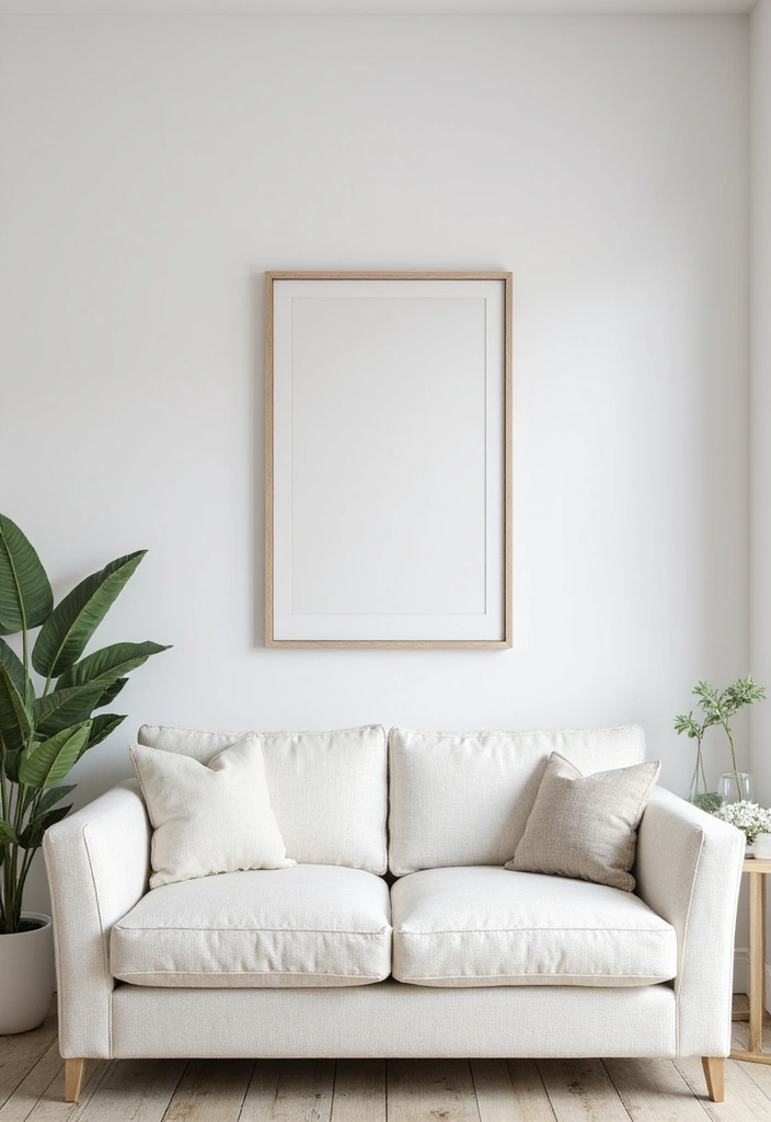 28 White Sofas Living Room Ideas That Feel Modern and Airy - 11. Minimalist Wall Decor