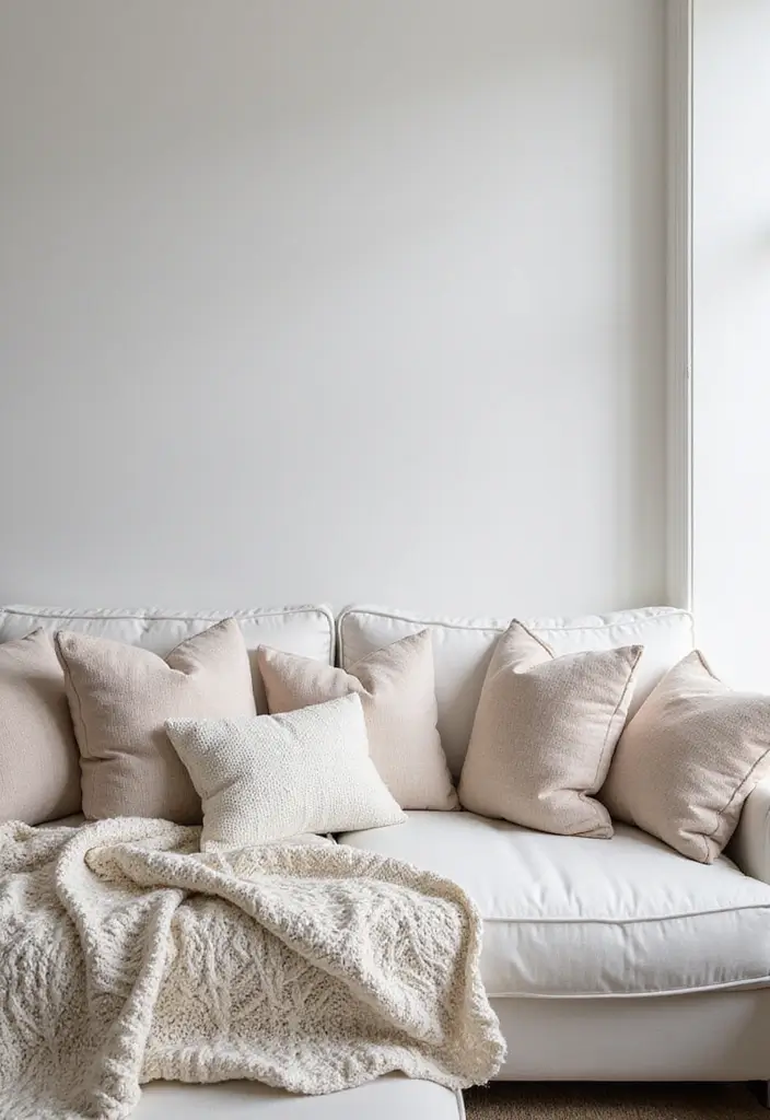 28 White Sofas Living Room Ideas That Feel Modern and Airy - 2. Layered Textures