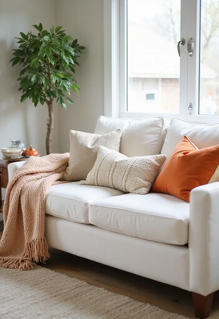 28 White Sofas Living Room Ideas That Feel Modern and Airy - 23. Seasonal Decor Changes