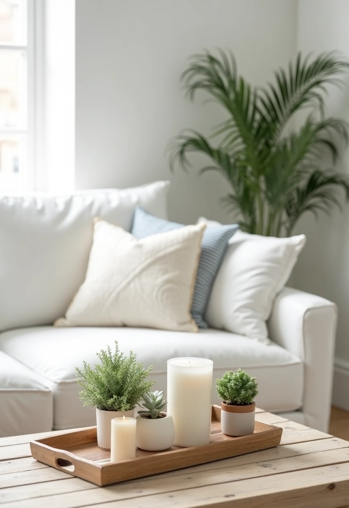 28 White Sofas Living Room Ideas That Feel Modern and Airy - 24. Decorative Trays