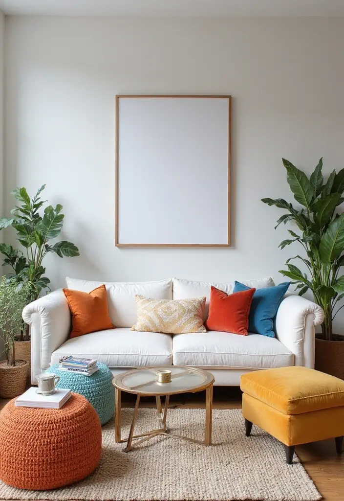 28 White Sofas Living Room Ideas That Feel Modern and Airy - 27. Clever Use of Color