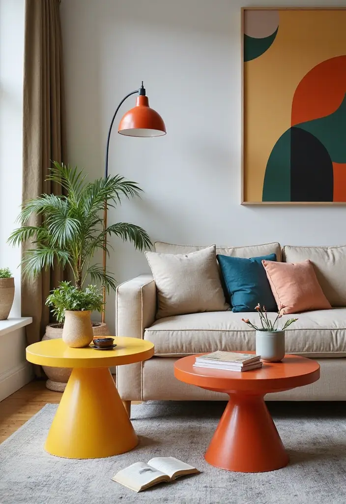 28 Y2K Living Room Ideas That Feel Retro and Fun - 10. Playful Side Tables