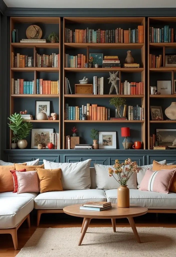 28 Y2K Living Room Ideas That Feel Retro and Fun - 18. Funky Bookshelves