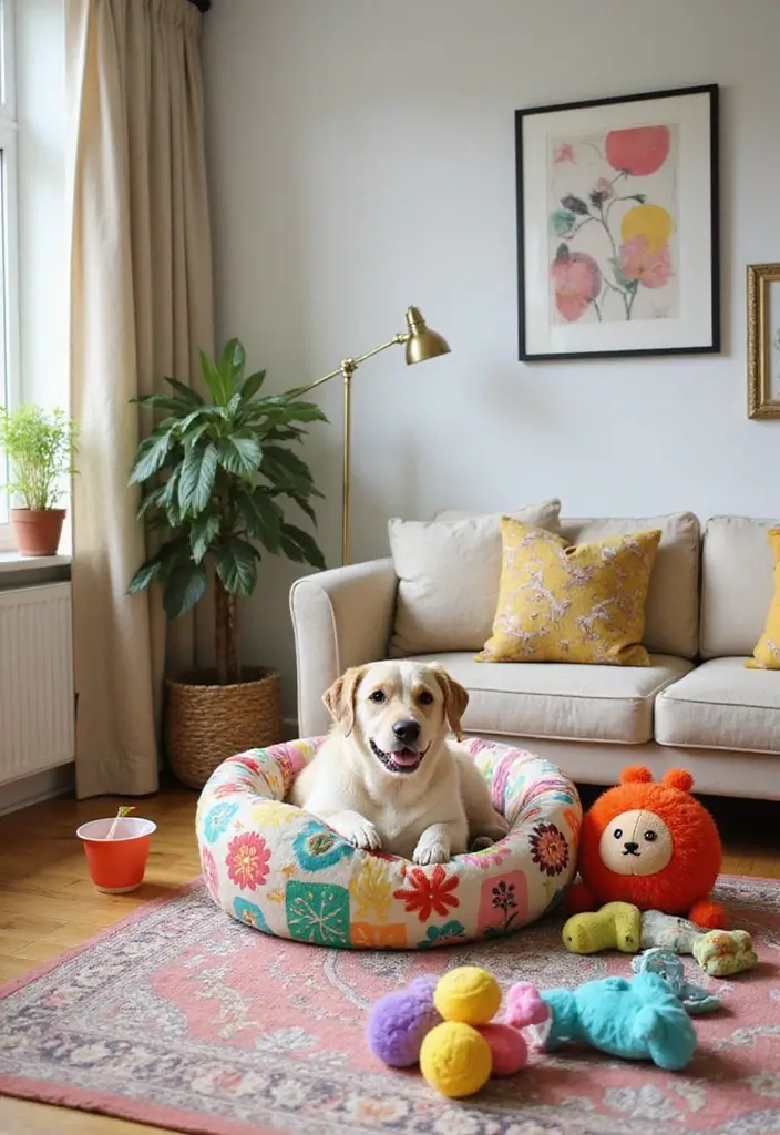 28 Y2K Living Room Ideas That Feel Retro and Fun - 25. Colorful Pet Accessories