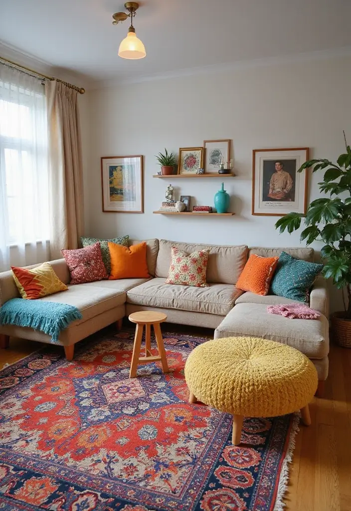 28 Y2K Living Room Ideas That Feel Retro and Fun - 4. Multi-colored Rugs