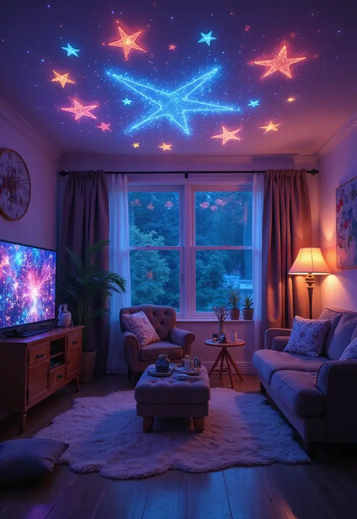28 Y2K Living Room Ideas That Feel Retro and Fun - 9. Glow-in-the-Dark Elements