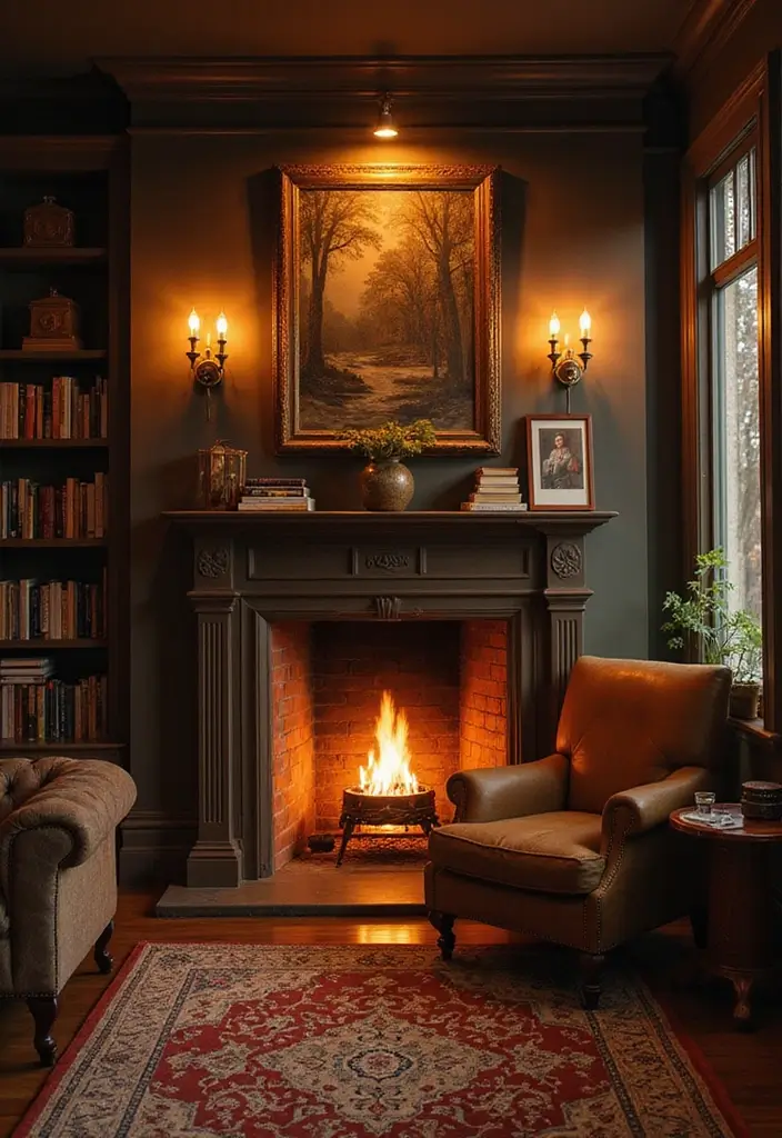 29 Brown Fireplace Living Room Ideas That Add Warmth and Character - 10. Cozy Corner Nook