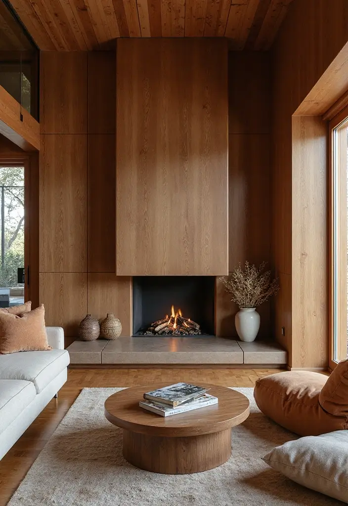 29 Brown Fireplace Living Room Ideas That Add Warmth and Character - 12. Warm Wood Features