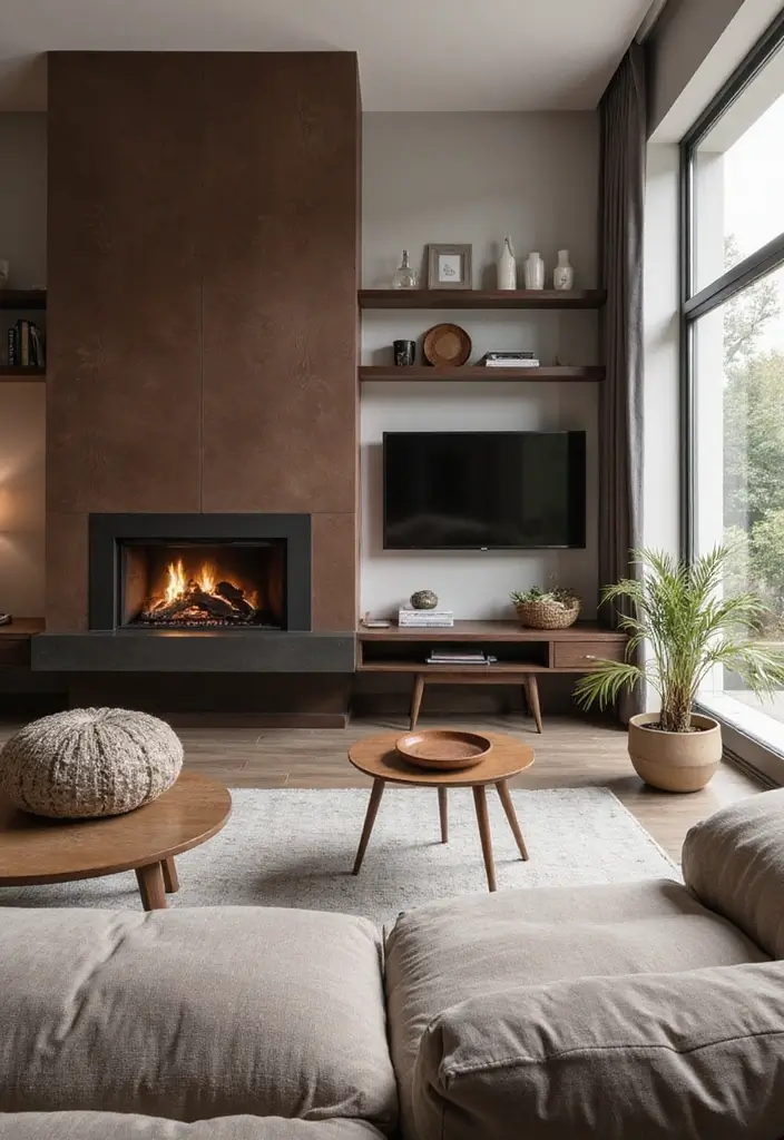 29 Brown Fireplace Living Room Ideas That Add Warmth and Character - 17. Stylish Media Centers