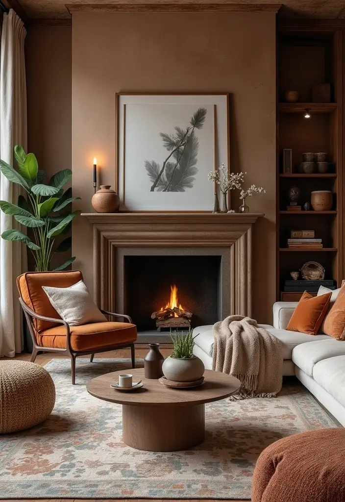 29 Brown Fireplace Living Room Ideas That Add Warmth and Character - 22. Mixing Styles