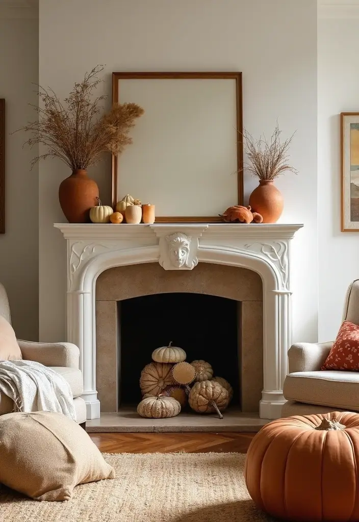 29 Brown Fireplace Living Room Ideas That Add Warmth and Character - 23. Seasonal Decor Transitions