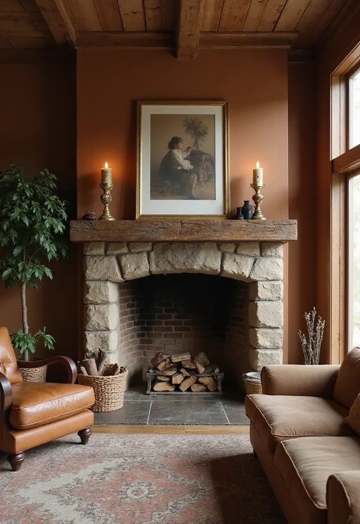 29 Brown Fireplace Living Room Ideas That Add Warmth and Character - 24. Cozy Firewood Displays
