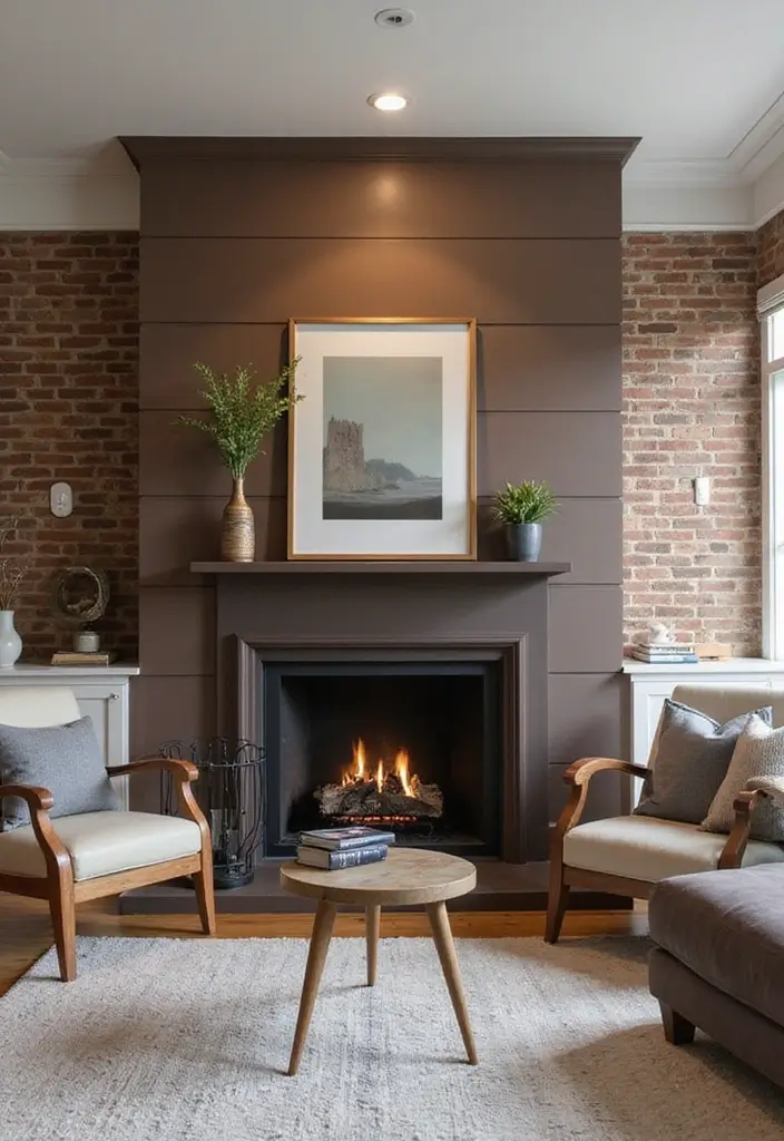 29 Brown Fireplace Living Room Ideas That Add Warmth and Character - 27. Modern Wall Treatments
