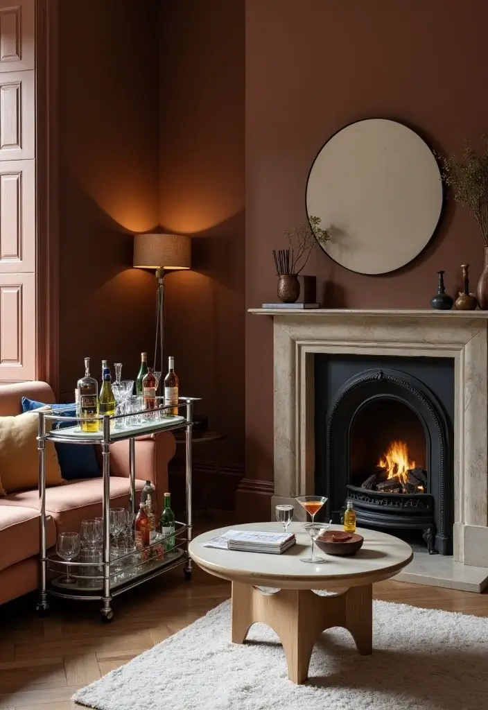 29 Brown Fireplace Living Room Ideas That Add Warmth and Character - 28. Classy Bar Areas