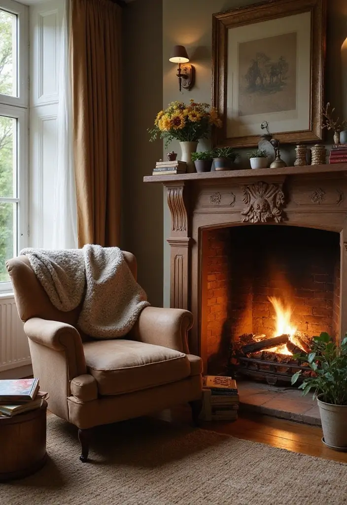 29 Brown Fireplace Living Room Ideas That Add Warmth and Character - 29. Cozy Reading Spaces
