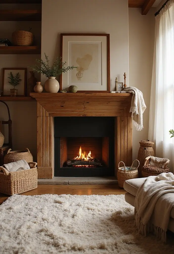 29 Brown Fireplace Living Room Ideas That Add Warmth and Character - 3. Earthy Warmth with Textures
