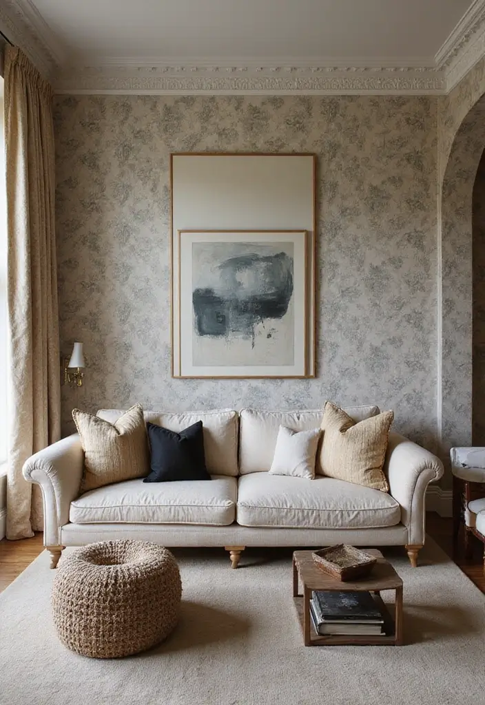 29 Couples Living Room Ideas That Feel Romantic and Stylish - 27. Layered Wall Treatments