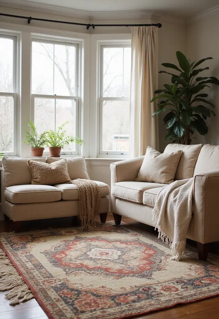 29 Couples Living Room Ideas That Feel Romantic and Stylish - 9. Layered Rugs