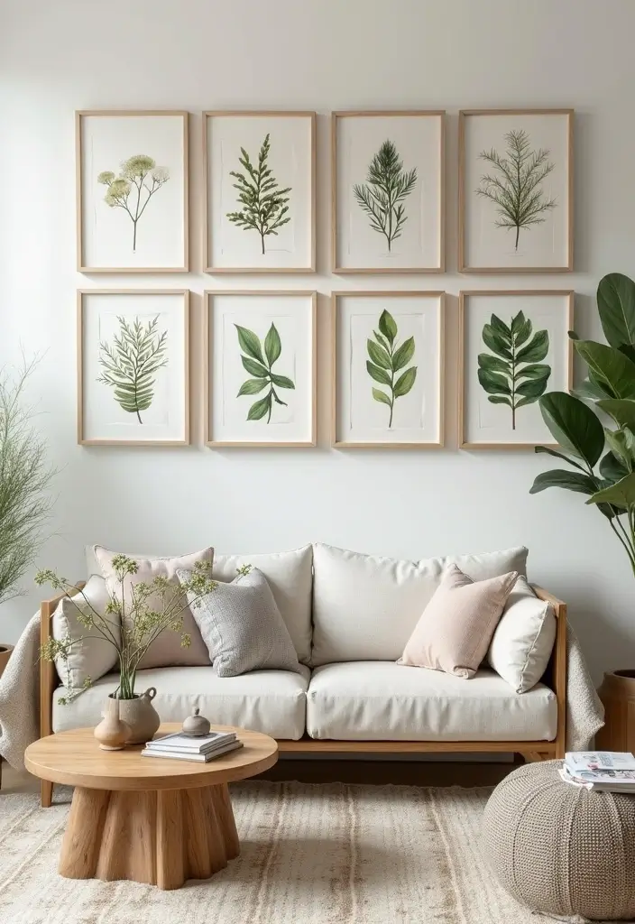 29 Decorate Living Room Wall Ideas That Transform the Space - 11. Botanical Prints