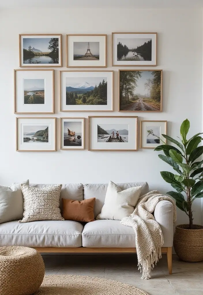29 Decorate Living Room Wall Ideas That Transform the Space - 20. Photography Display